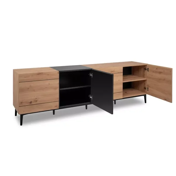 Buffet Bas 4 Portes décor Bois clair L200 cm - Nola