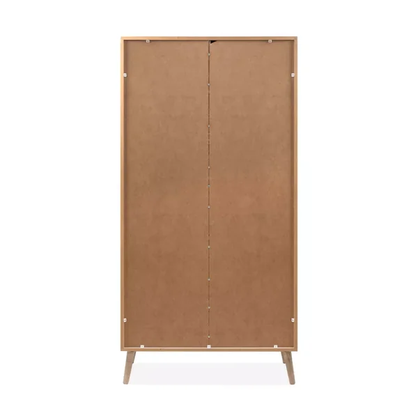Buffet haut 2 portes 1 tiroir décor blanc et chêne H155 cm KLINT
