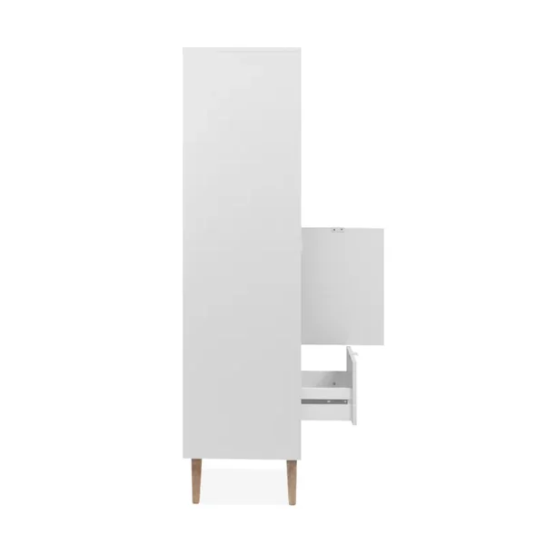 Buffet haut 2 portes 1 tiroir décor blanc et chêne H155 cm KLINT