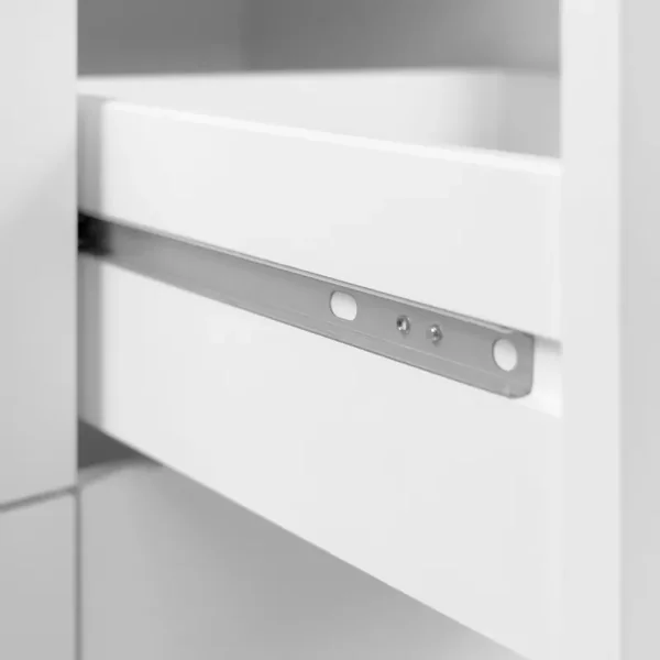 Buffet haut 2 portes 1 tiroir décor blanc et chêne H155 cm KLINT