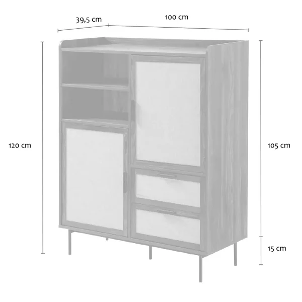 Buffet haut 2 portes, 2 tiroirs avec façades en tissu H120 cm - JETSON