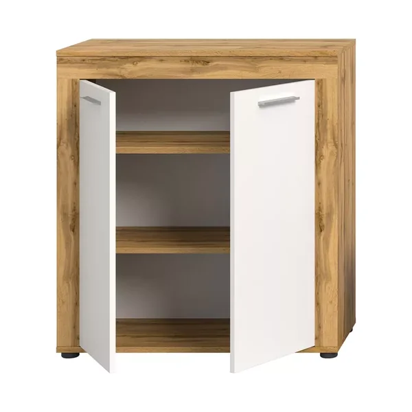 Buffet haut 2 portes blanc et chêne wotan L80 cm - AOSTA