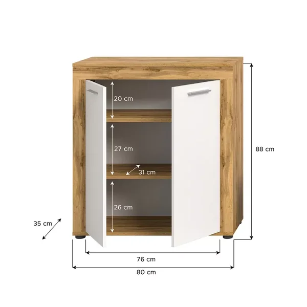 Buffet haut 2 portes blanc et chêne wotan L80 cm - AOSTA