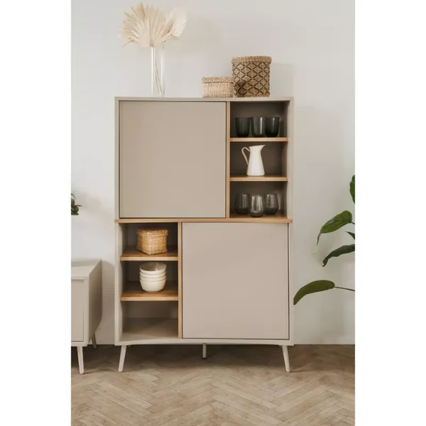 Buffet haut 2 portes décor sable et chêne H140 cm MYR