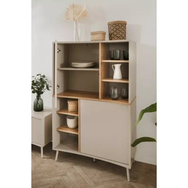 Buffet haut 2 portes décor sable et chêne H140 cm MYR
