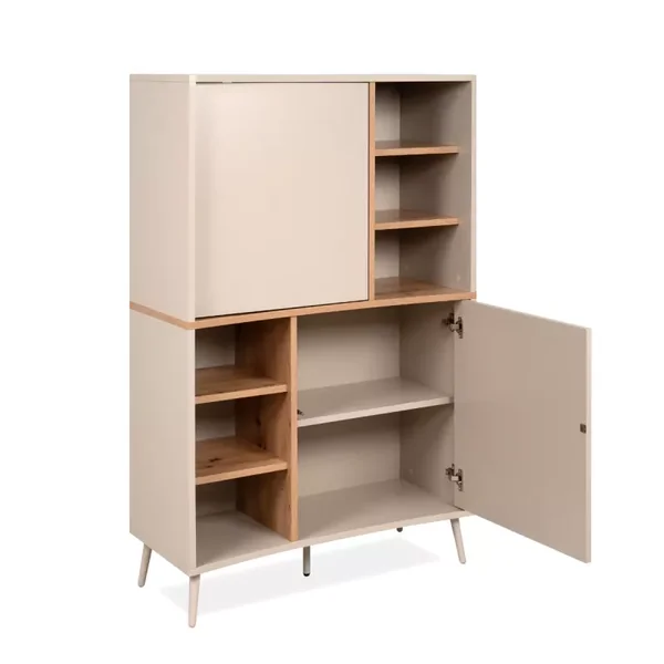 Buffet haut 2 portes décor sable et chêne H140 cm MYR