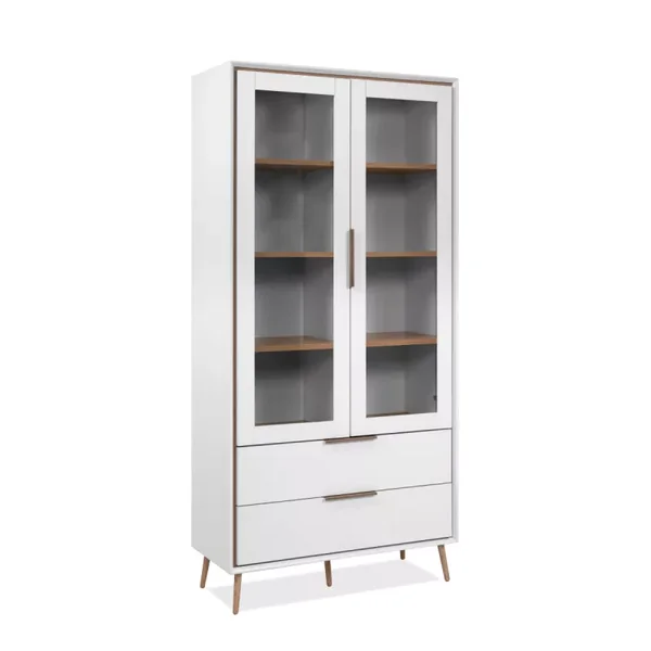 Buffet haut 2 portes vitrées, 2 tiroirs, 6 étagères à l'intérieur L90cm - ARONA