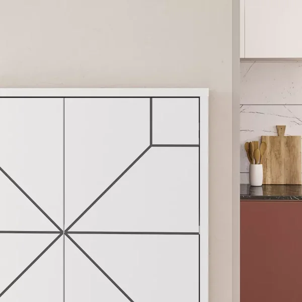 Buffet haut 4 portes blanches avec décors noirs H136 cm - Dune
