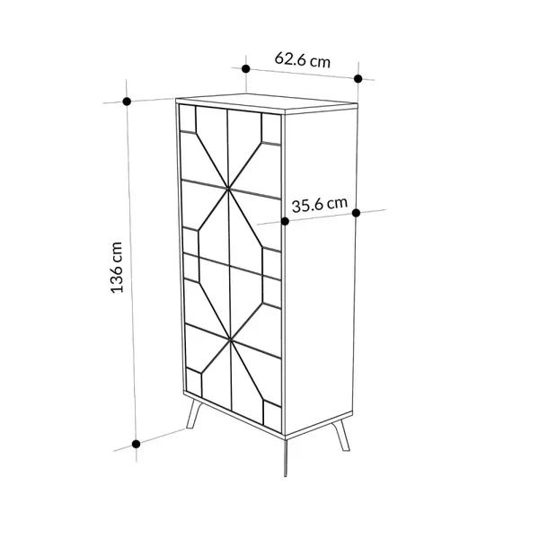 Buffet haut 4 portes blanches avec décors noirs H136 cm - Dune