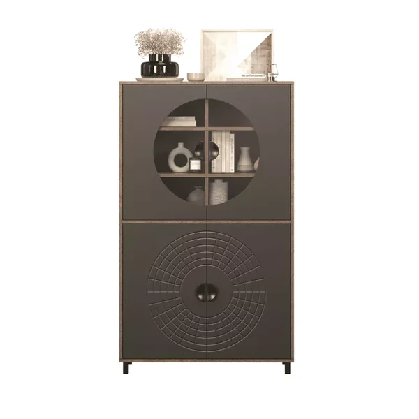 Buffet haut 4 portes dont 2 avec verre trempé H163 cm - FUSION