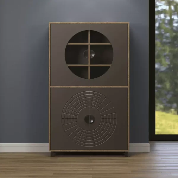 Buffet haut 4 portes dont 2 avec verre trempé H163 cm - FUSION