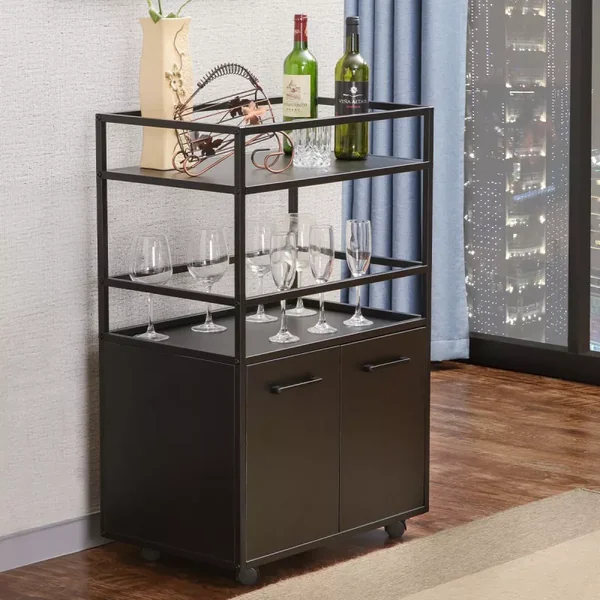 Buffet sur roulettes 2 portes, 2 plateaux et 4 roulettes L60 cm - MOSAIK