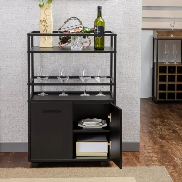 Buffet sur roulettes 2 portes, 2 plateaux et 4 roulettes L60 cm - MOSAIK