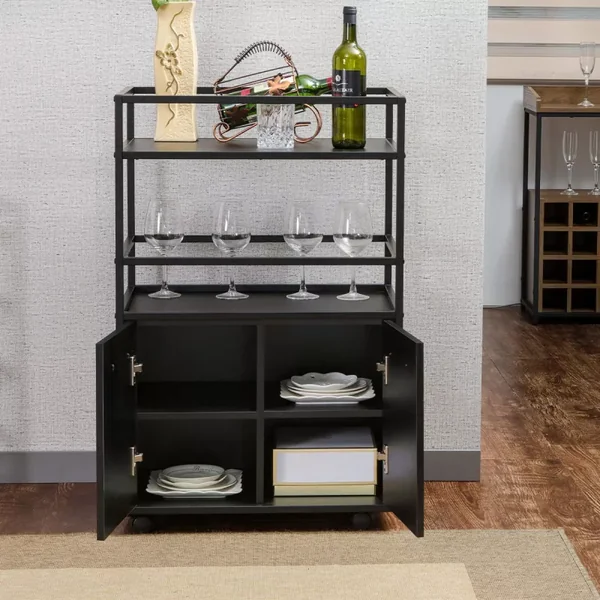 Buffet sur roulettes 2 portes, 2 plateaux et 4 roulettes L60 cm - MOSAIK