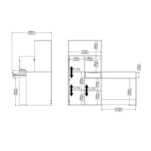 Bureau 1 tiroir, 1 porte, 5 niches décor chêne et blanc L162,8 cm - FUNCTION