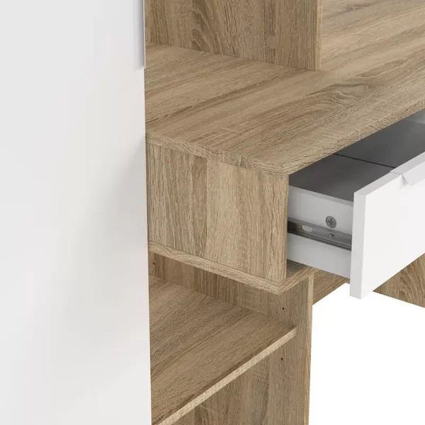Bureau 1 tiroir, 1 porte, 5 niches décor chêne et blanc L162,8 cm - FUNCTION