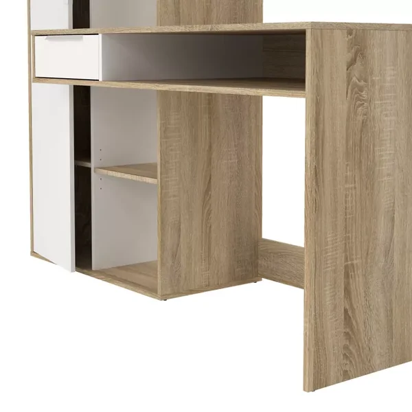 Bureau 1 tiroir, 1 porte, 5 niches décor chêne et blanc L162,8 cm - FUNCTION