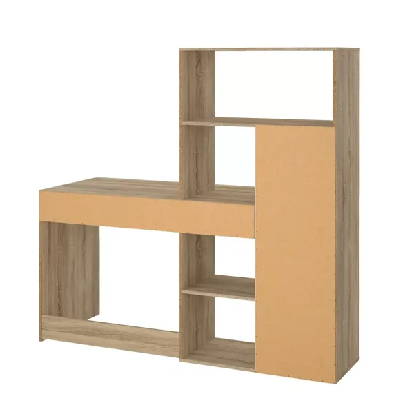 Bureau 1 tiroir, 1 porte, 5 niches décor chêne et blanc L162,8 cm - FUNCTION
