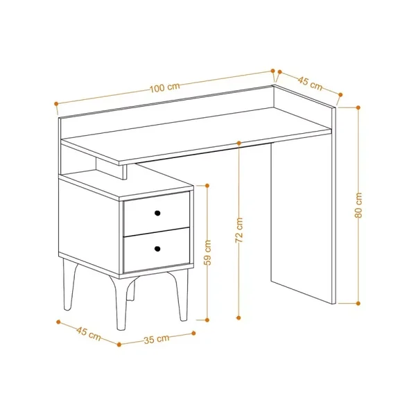 Bureau avec rangement 2 tiroirs décor bois chêne L100 cm - PUUK
