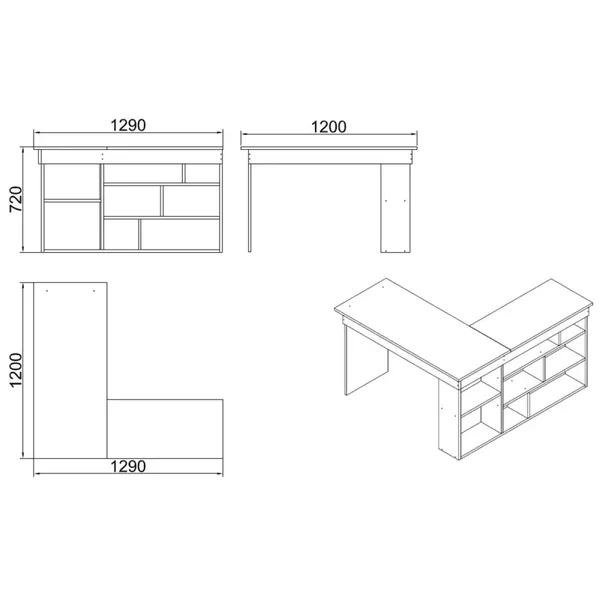 Bureau avec étagères de rangement décor bois pin et blanc L180 cm