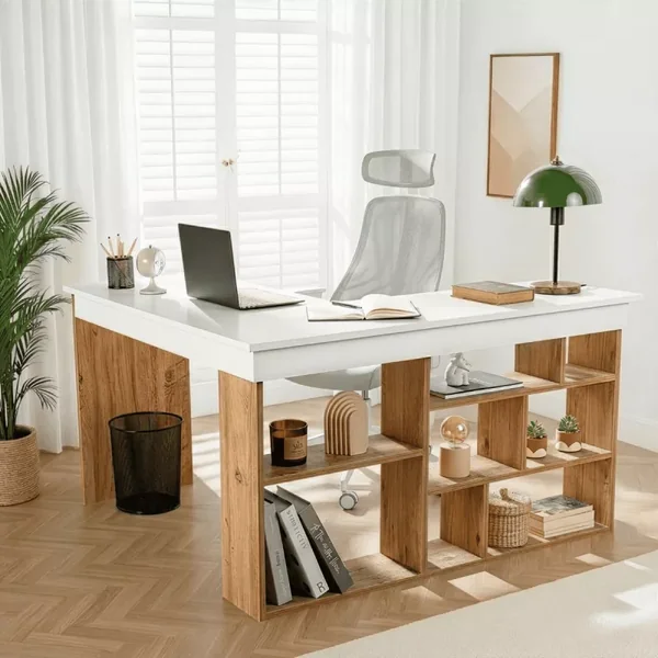 Bureau d'angle avec 8 niches de rangement ouvertes sur le côté L130 cm - ORGANIS
