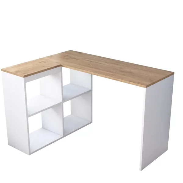 Bureau d'angle décor chêne et blanc L120 cm - CASSIE