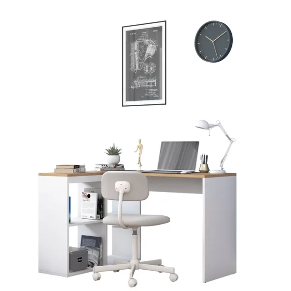 Bureau d'angle décor chêne et blanc L120 cm - CASSIE