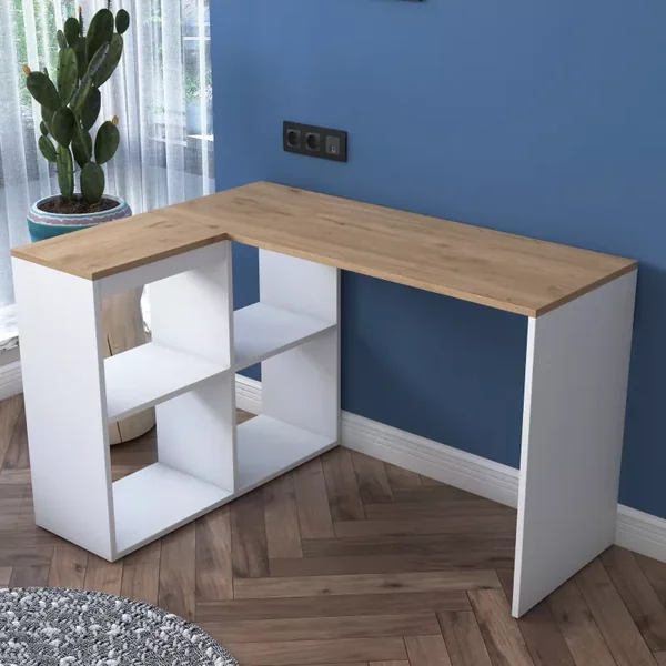 Bureau d'angle décor chêne et blanc L120 cm - CASSIE
