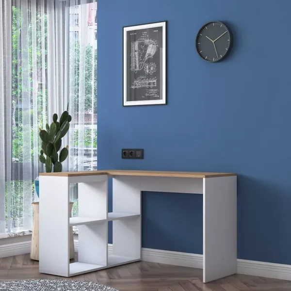 Bureau d'angle décor chêne et blanc L120 cm - CASSIE