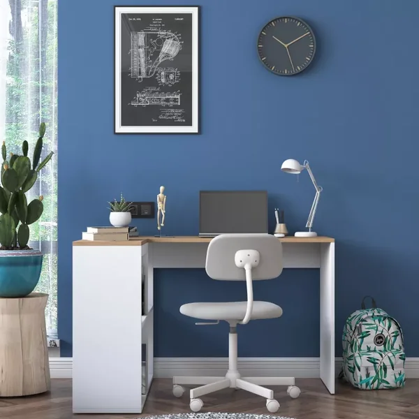 Bureau d'angle décor chêne et blanc L120 cm - CASSIE
