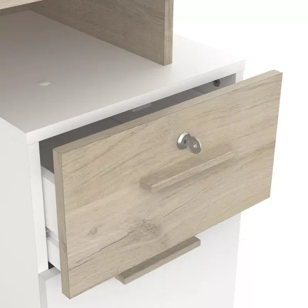 Bureau Double Caisson, Décor Bois et Blanc - L134,8 cm - Platon