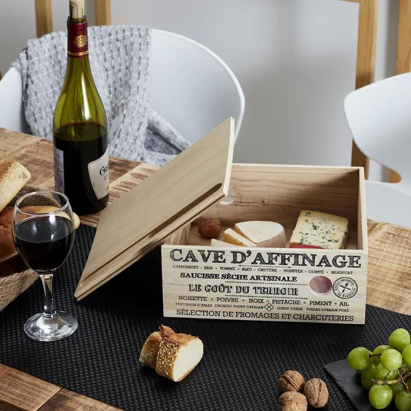 Cave à fromage avec couteau collection LE GOÛT DU TERROIR bois et noir