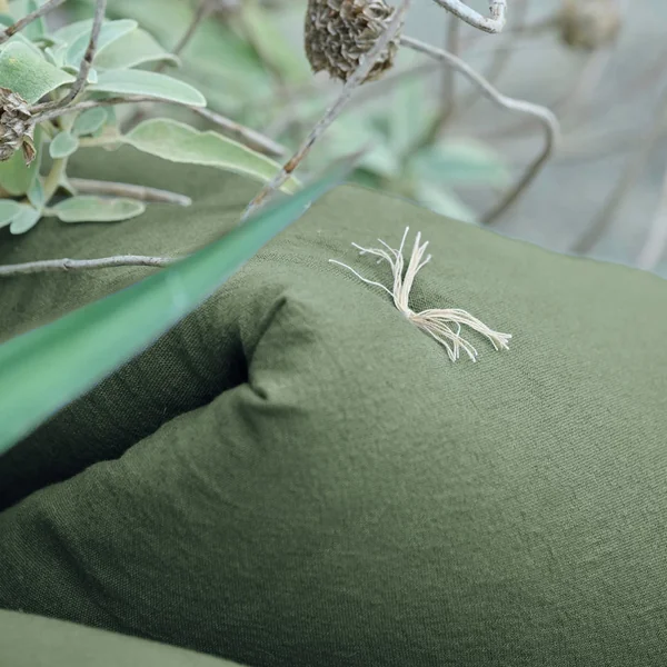 Chemin de lit coton lavé 80x200 cm HONO DÉCO vert kaki