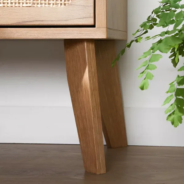 Chevet 2 Tiroirs décor bois avec Façades en Rotin L45 cm - ALIA