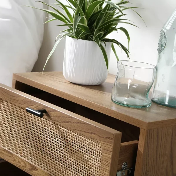 Chevet 2 Tiroirs décor bois avec Façades en Rotin L45 cm - ALIA