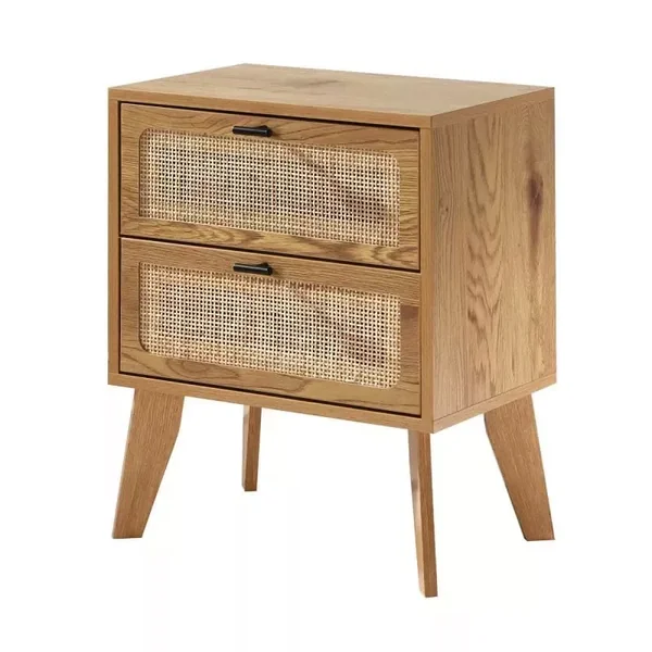 Chevet 2 Tiroirs décor bois avec Façades en Rotin L45 cm - ALIA