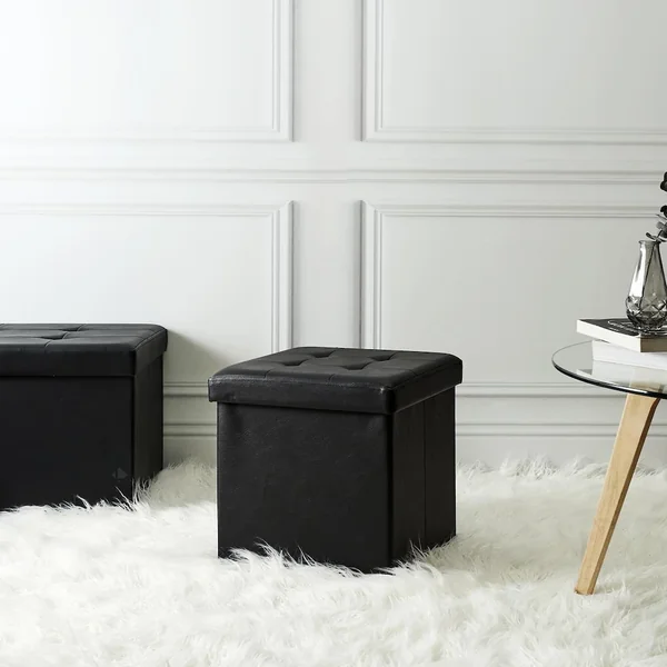 Coffre pouf décoratif 38x38x38 cm aspect matelassé collection CHIC noir