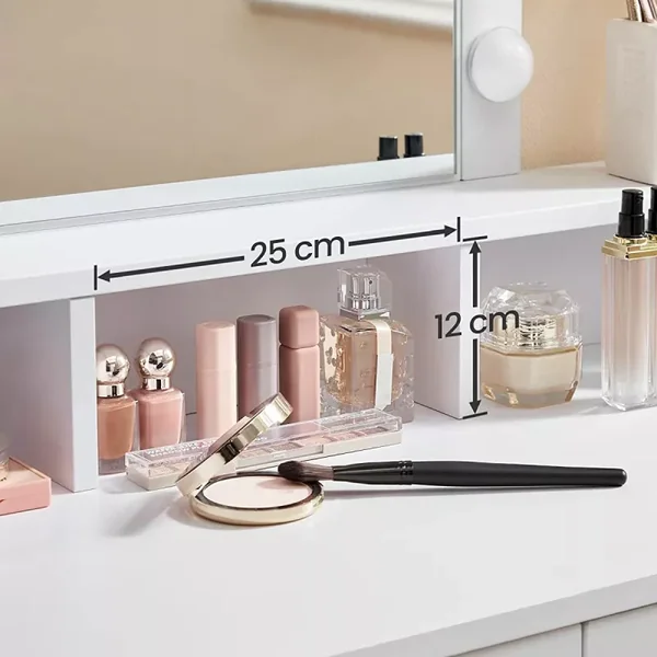 Coiffeuse blanche avec miroir à ampoules et 2 tiroirs - L80 x H145 cm