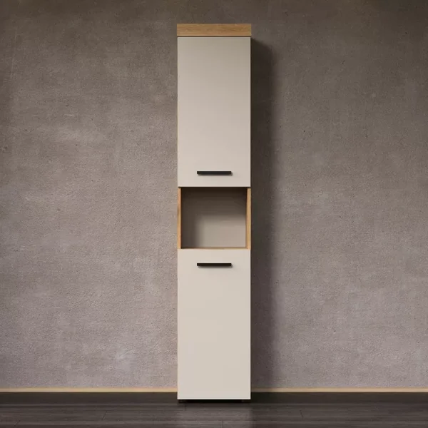 Colonne de salle de bain 2 portes décor chêne et cashmere H184 cm - MINA