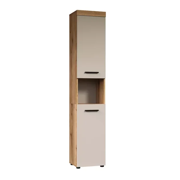 Colonne de salle de bain 2 portes décor chêne et cashmere H184 cm - MINA