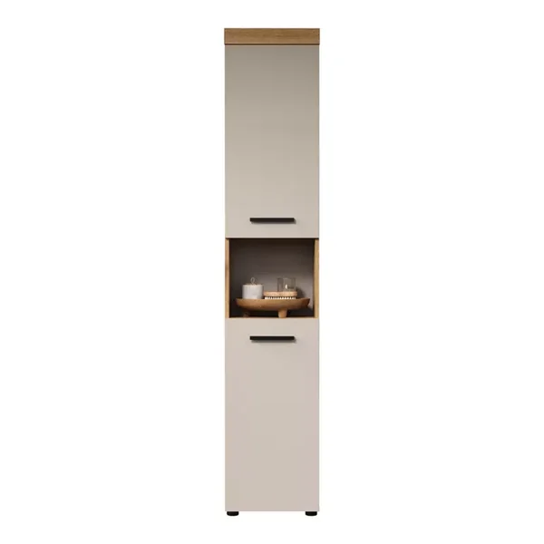 Colonne de salle de bain 2 portes décor chêne et cashmere H184 cm - MINA