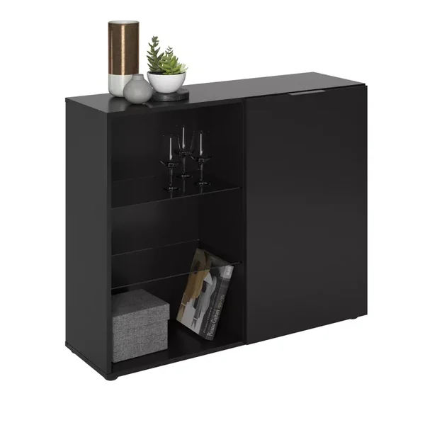 Commode 1 Porte 3 Étagères L99cm - Dark
