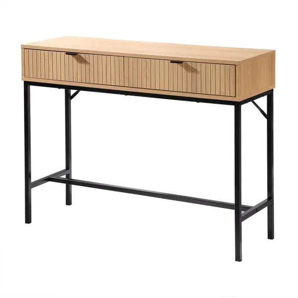 Console 2 Tiroirs Façade Effet Bois Rainuré L100 x H80 cm - TARA