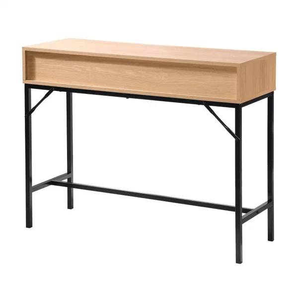 Console 2 Tiroirs Façade Effet Bois Rainuré L100 x H80 cm - TARA