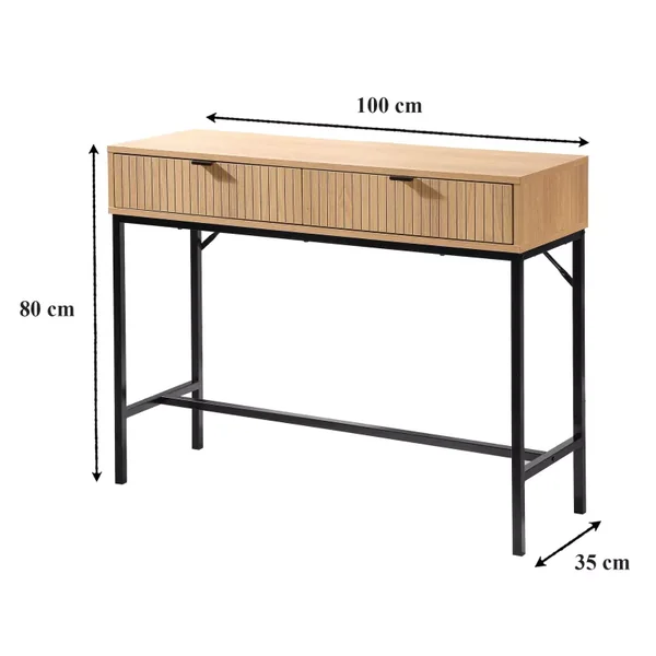 Console 2 Tiroirs Façade Effet Bois Rainuré L100 x H80 cm - TARA