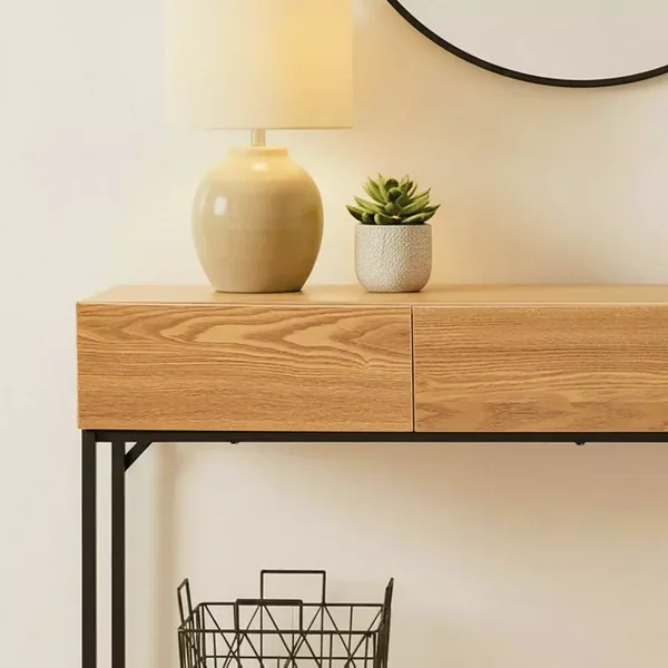 Console 3 tiroirs avec 1 tablette décor bois et métal L120 cm TESSA