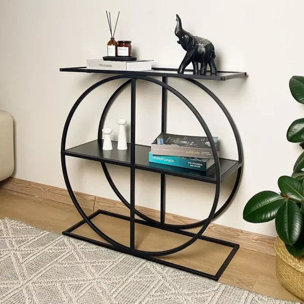 Console plateau en verre fumé et pied circulaire en Métal noir L80 cm - CLOUDY