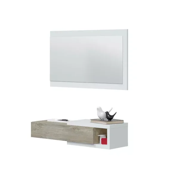 Console suspendue réversible avec 1 tiroir et 1 miroir L95 cm - NOON