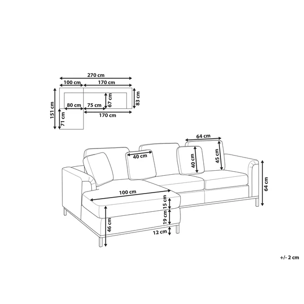 Corner Sofa 4 Seater OSLO Leather Light Beige Right Hand