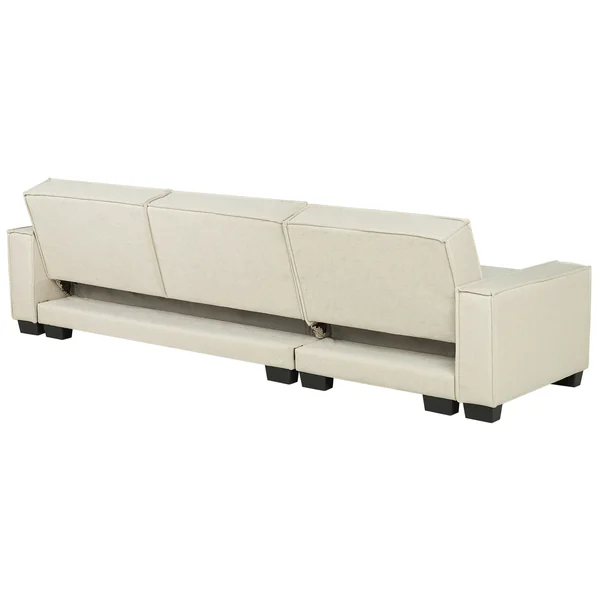 Corner Sofa Bed 3 Seater ROMEDAL Fabric Beige Left Hand